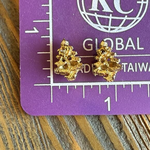 Vintage Christmas Tree Pierced Earrings With Rhinestones Gold Tone - Picture 6 of 7